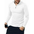 thumbnail image 3 of MLANM Men's Long Sleeve Polo Shirts Quarter-Zip Casual Slim Fit Mock Neck Basic Designed Cotton Shirts, XL White, 3 of 7