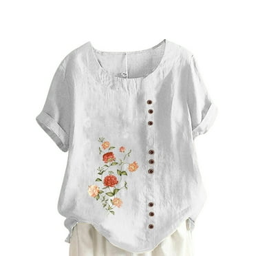 DTBPRQ Women's Plus Size Tops Summer Mexican Shirts Peasant Blouses Cotton Embroidered Short Sleeve Bohemian Tops Boho Clothes for Women