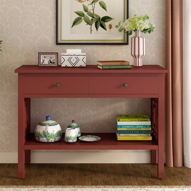 2 Tier Console Table with Drawer 42 Solid Wood Console Table Sofa Table for Living Room Entryway Table with Storage Opening Shelf Narrow Corner