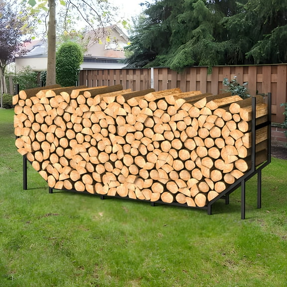 Heavy-Duty Cast Iron Firewood Rack, Large Capacity Log Holder with Sturdy Base for Indoor Outdoor Use