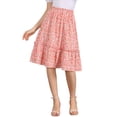 thumbnail image 1 of Faldas de mujer Inspire Chic con cintura elástica, en línea A, con volantes en capas y estampado floral, color rosa claro, talla M, 1 of 6