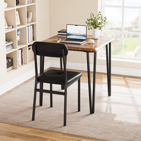 Rustic 3-Piece Dining Table Set for 2 – Modern Small Table with 2 Upholstered Chairs – Space-Saving Metal Frame for Apartment, Breakfast Nook, or Dining Room – Classic Color
