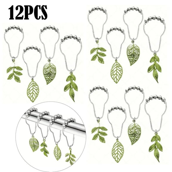 OFEFE 12pcs Tree Leaf Shower Curtain Hooks Rings,Woodland Forest Style Theme Home Shower Curtain Rings Decor Accessories