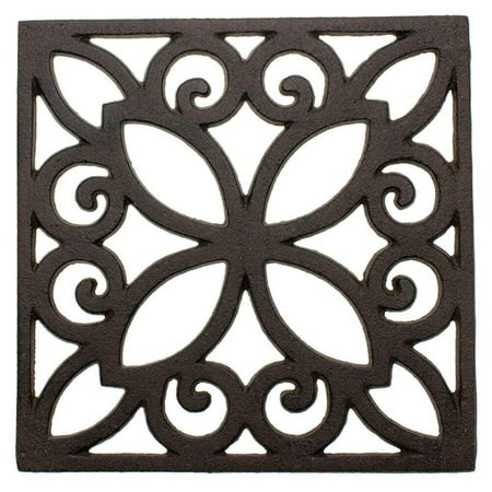 Teapot Design Trivet - Decorative Cast Iron Trivet For Kitchen Or Dining Table | Square with Vintage Pattern - 6.5 x 6.5