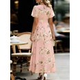 thumbnail image 2 of Pink Chiffon Floral Print Ruffle Sleeve Elegant Midi Dress For Women, 2 of 6