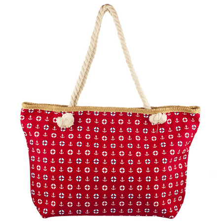 Lux Accessories Lux Accessories Womens Zip Up Beach Bag Red Anchor