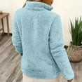 thumbnail image 4 of Quarter-Zip Pullover, Women Sherpa Fleece Jacket, Soft Half Zip Sweatshirt with Pocket, Cozy Soft Fluffy Sweaters, Comfortable Versatile Cloth, Must-have for Home Daily Use, Sky Blue S, 4 of 5