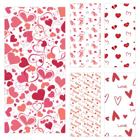 Dream Lifestyle 50 PCS Valentines Party Gift Bags, Mixed Heart Print Pattern Cellophane Plastic Goodie Candy Gift Favor Bags for Valentine's Day Party Decorations