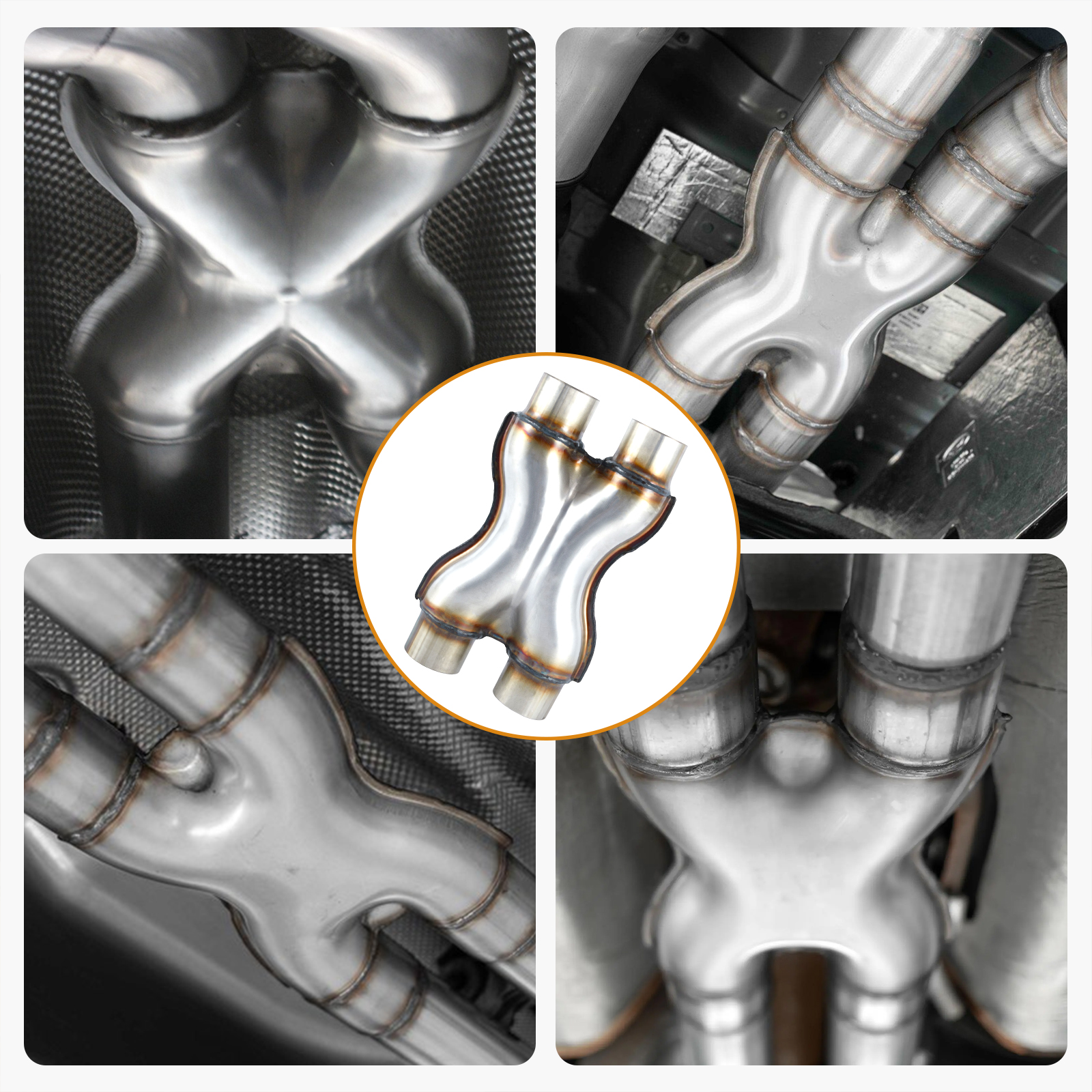 Exhaust X Pipe, Universal 2.5" Dual Inlet/Outlet Stainless Steel Crossover X Pipe 12" Long
