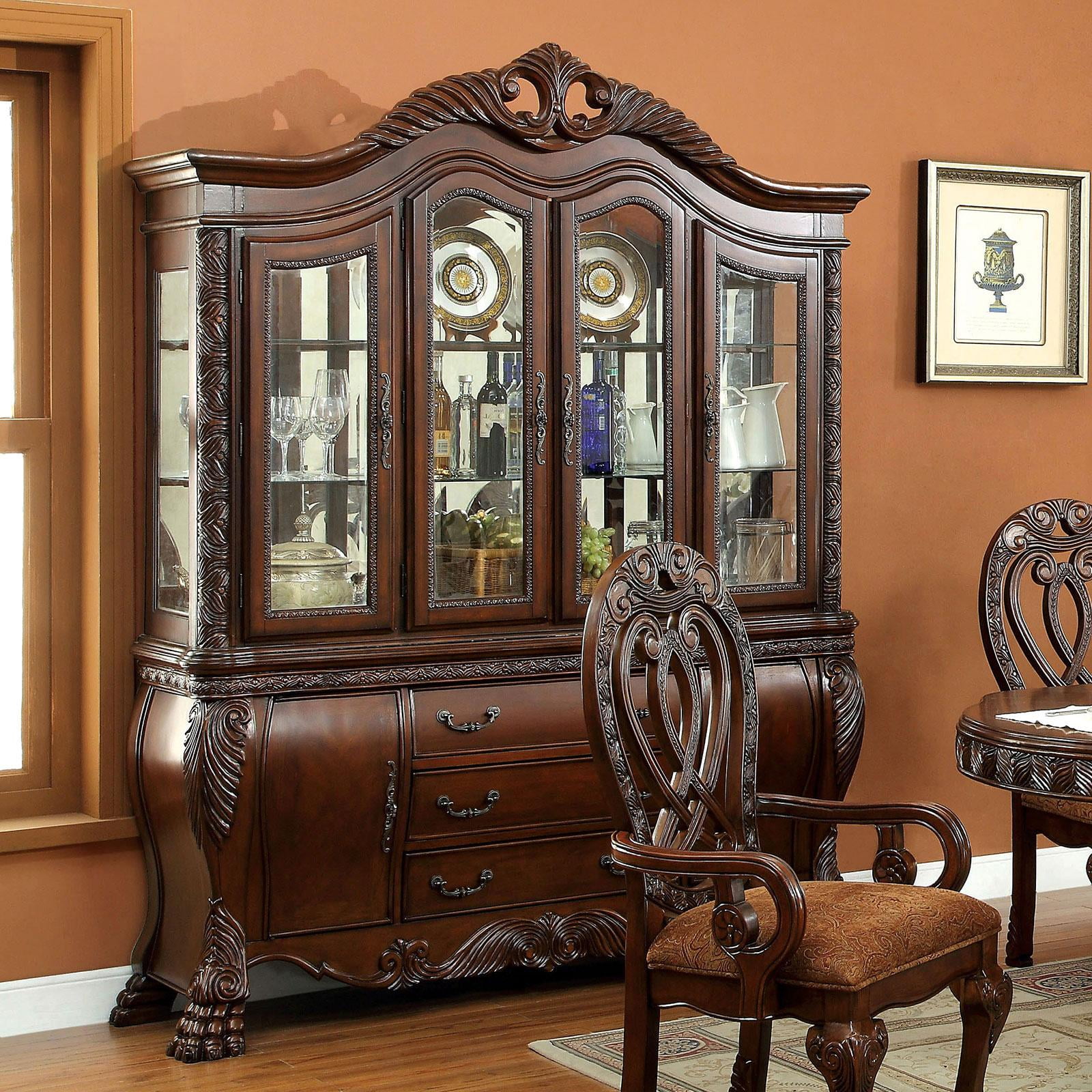 Traditional Wood,Glass Hutch buffet in Brown Wyndmere by Furniture of