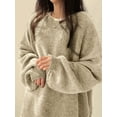 thumbnail image 1 of Cozy Women Crew Neck Pullover Sweater Relaxed Fit Dramatic Drop Shoulder & Split, 1 of 10