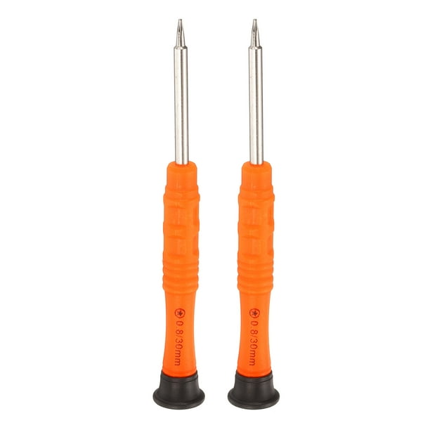 Juego de 2 destornilladores mini de 0.8mm con cabeza de estrella de cinco puntas, longitud de 87mm para reparaciones de pequeños electrodomésticos, naranja
