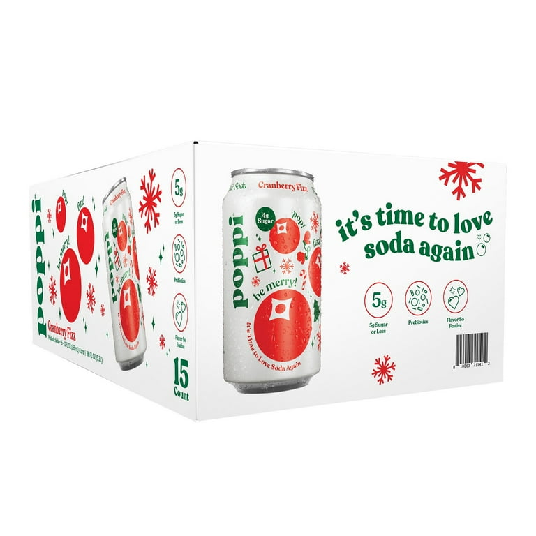 Poppi Prebiotic Soda, Cranberry Fizz, 12 Fluid Ounce (Pack of 15