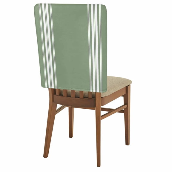 Sage Dark Chair Back Covers Set of 8, Green White Striped Stretch Dining Chair Back Slipcovers Removable Seat Cover for Kitchen Restaurant Hotel Cafe
