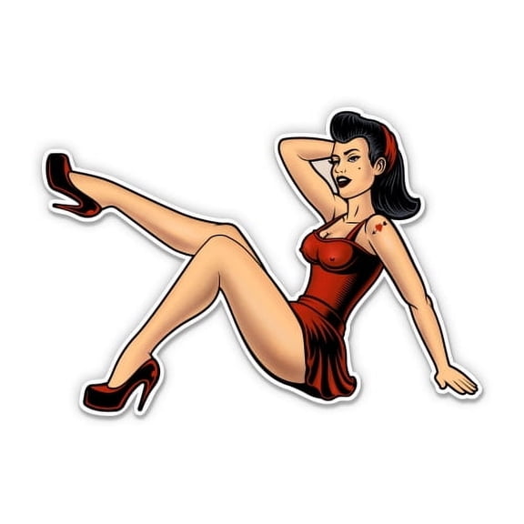 Retro Sexy Pin Up Girl - 3" Vinyl Sticker - For Car Laptop Water Bottle Phone - Waterproof Decal