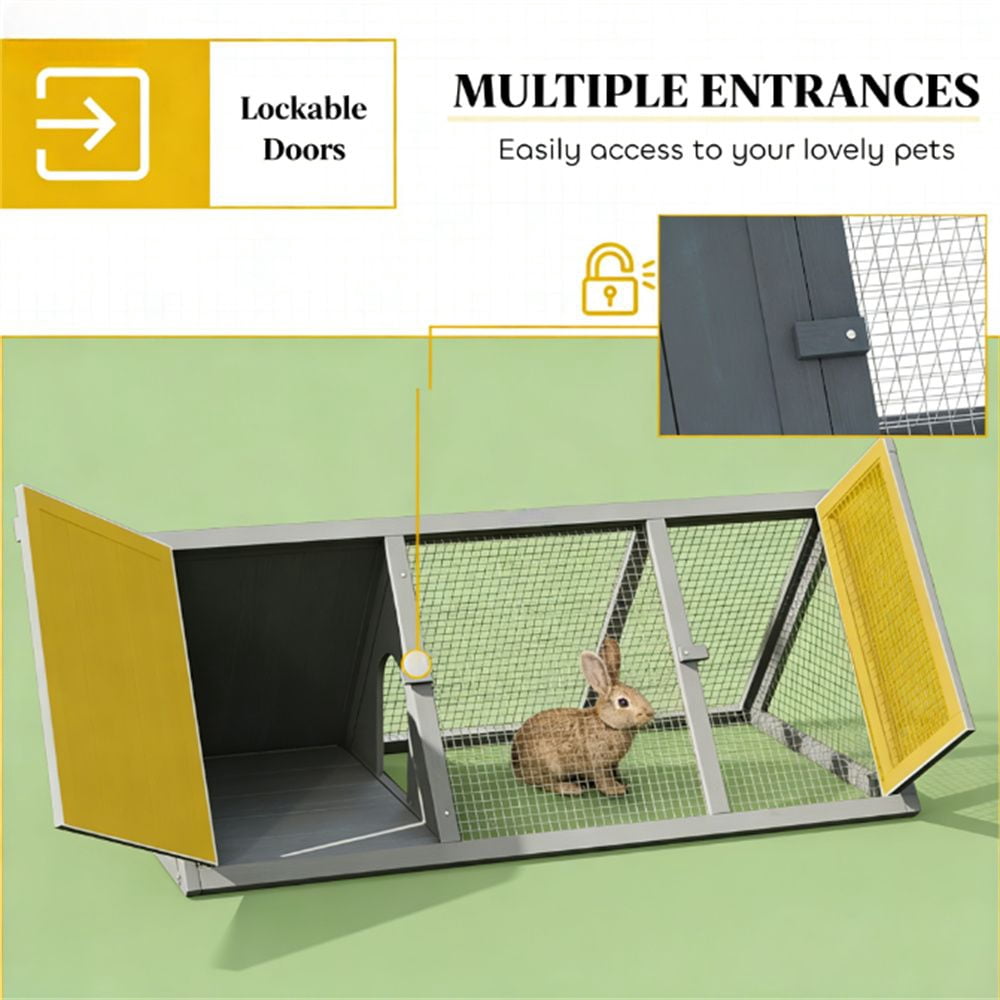 Wooden Rabbit Hutch Guinea Pig Cage Small Animal House with Run Area Gray Fir Wood Wire Mesh Pet Cage for Rabbits Guinea Pigs