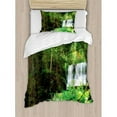 thumbnail image 3 of Waterfall Duvet Cover Set, Spring Season Waterfall Hidden in Forest with Botanic Blossoms and Sunshine, Decorative 3 Piece Bedding Set with 2 Pillow Shams, Queen Size, Green and White, by Ambesonne, 3 of 3