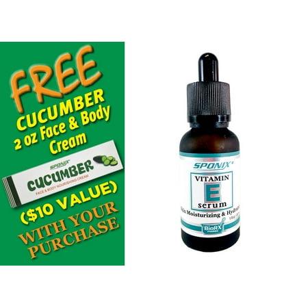 Best Vitamin E Serum 1 Oz (30 mL) - PROFESSIONAL SKINCARE SERUM - with FREE Cucumber Face & Body Nourishing Cream by (Best Professional Skin Care Line)