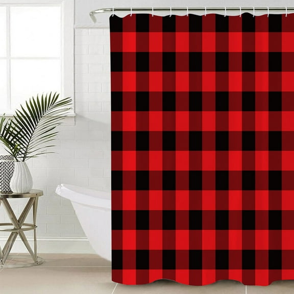 Shower Curtain for Bathroom Red Black Buffalo LatticeWaterproof Bath Curtains Shower Curtains with Hooks,Classic Modern PlaidBathroom Curtain Privacy Drapes for Bathtubs Toilet 36x72in