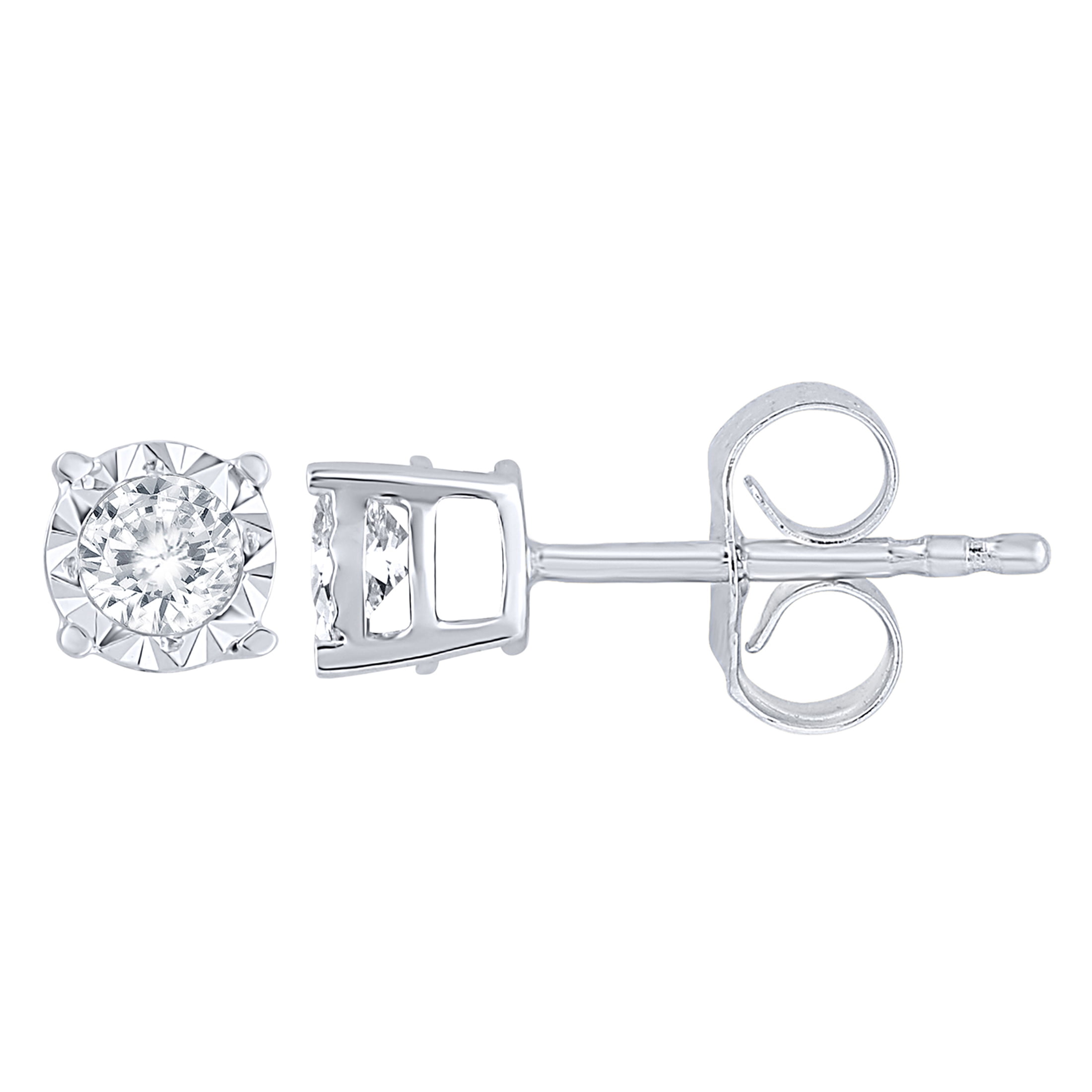 Solid 10k White Gold Round White Diamond Spark Channel Set Stud Earrings 1/10 cttw