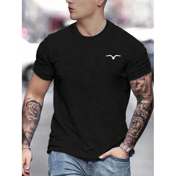 Conjunto de camiseta y pantalones cortos informales de verano para hombre con diseño de gaviota. Cómoda mezcla de algodón, cuello redondo, corte regular. Ideal para el Día de la Madre, Acción de Graci