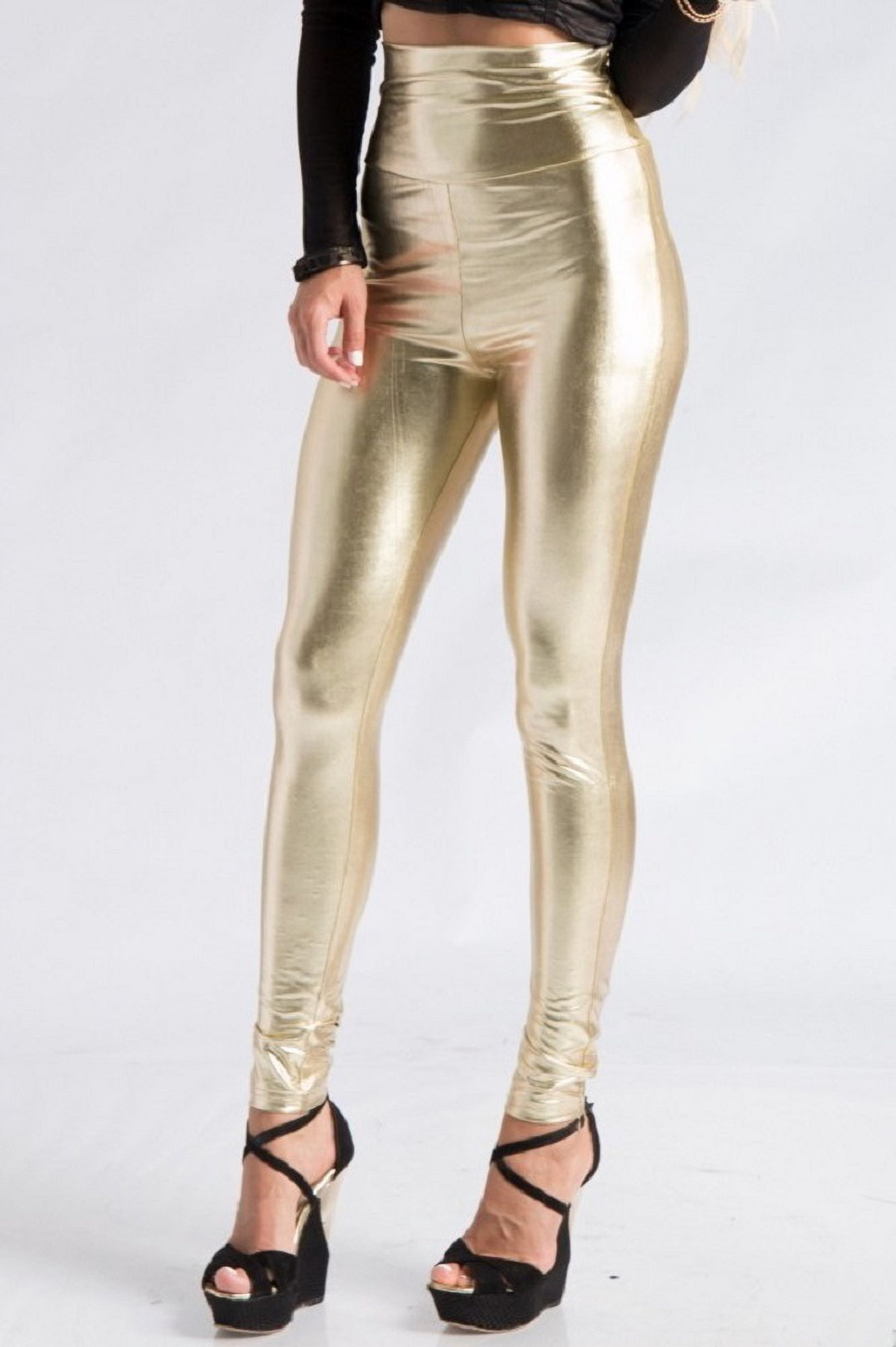 2Chique Boutique Women's Gold High Waist Faux Leather Leggings
