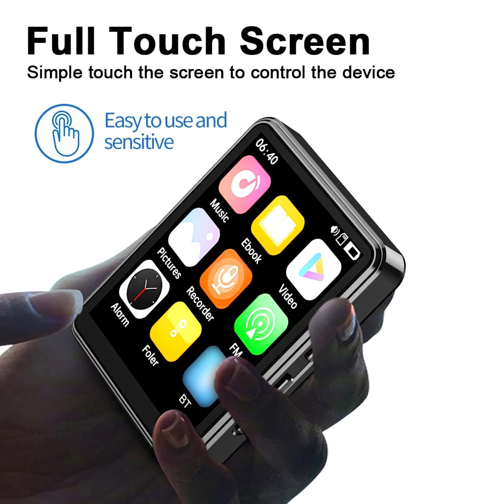 MP3 MP4 Player with Speaker 2.4 Inch Full Touch Screen BT with Built in Speaker and TF Card Expansion Supports E book Reading and High Clear Video Playback USB Mini Mp3 Player