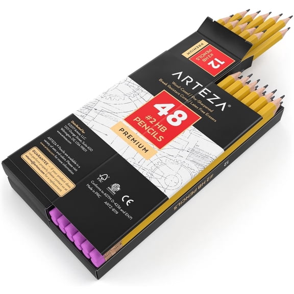 Arteza #2 HB Pre-Sharpened Pencil Set, 48 Pack