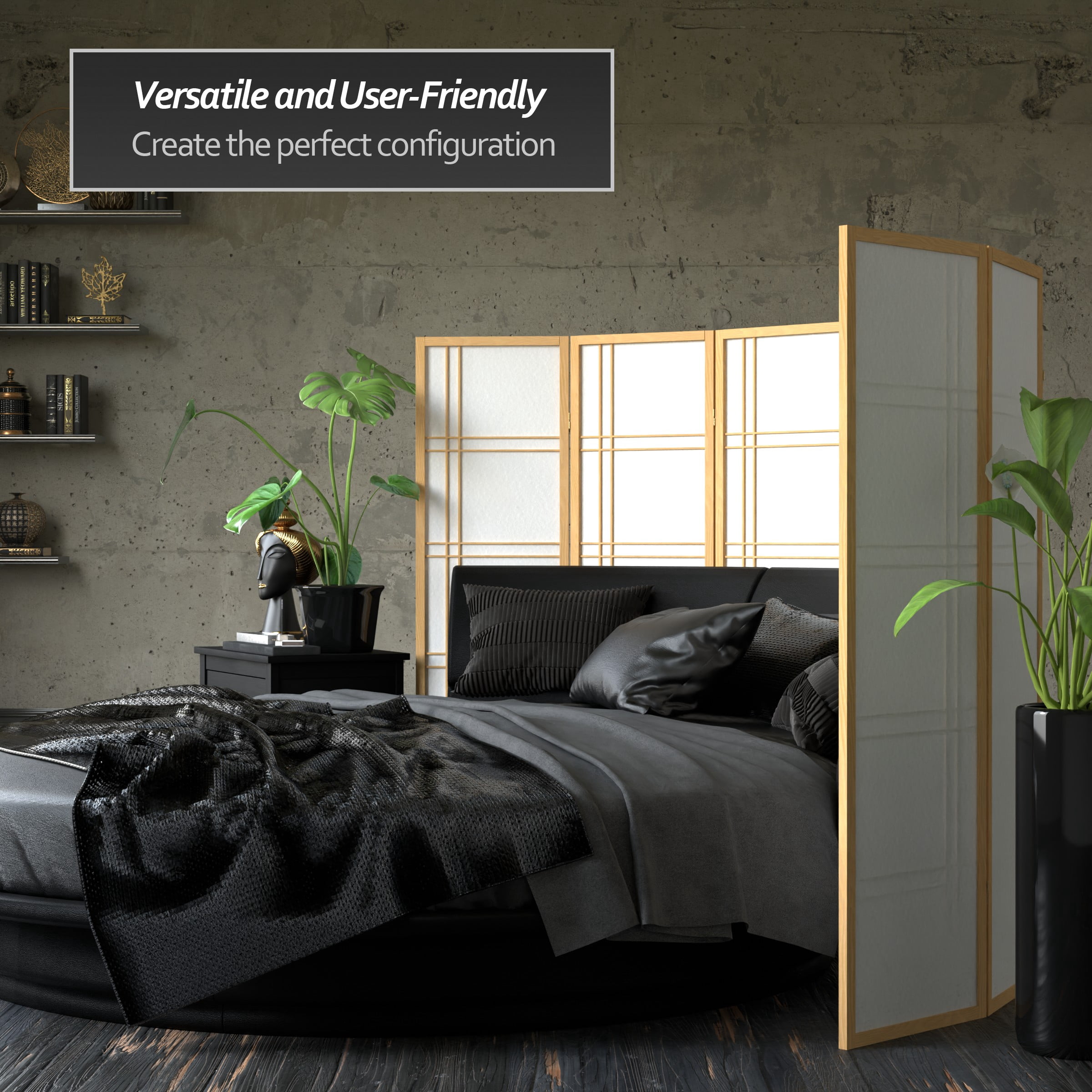 5 ft. Tall Natural Japanese Shoji Screen Divider with Double Cross Lattice, 6 Panels, Standing Mount
