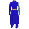 thumbnail image 4 of Nyeemya Kids Girls Metallic Printed Long Sleeve Asymmetrical Liturgical Praise Dance Dress Blue 16, 4 of 6