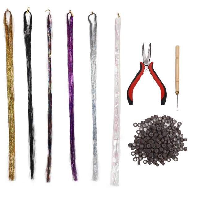 Kit de oropel para cabello, hebras de purpurina brillante de colores, kit de oropel para cabello de hadas portátil con herramientas para fiestas y festivales