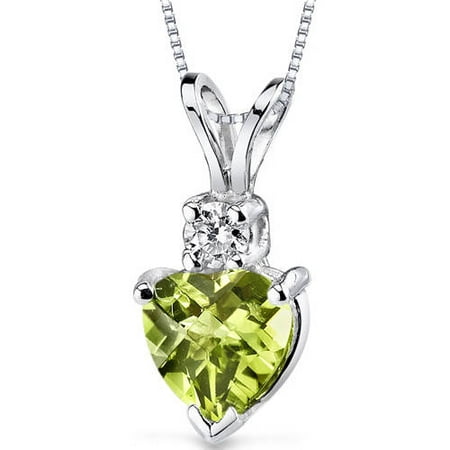 Oravo 1.00 Carat T.G.W. Heart-Cut Peridot and Diamond Accent 14kt White Gold Pendant, 18