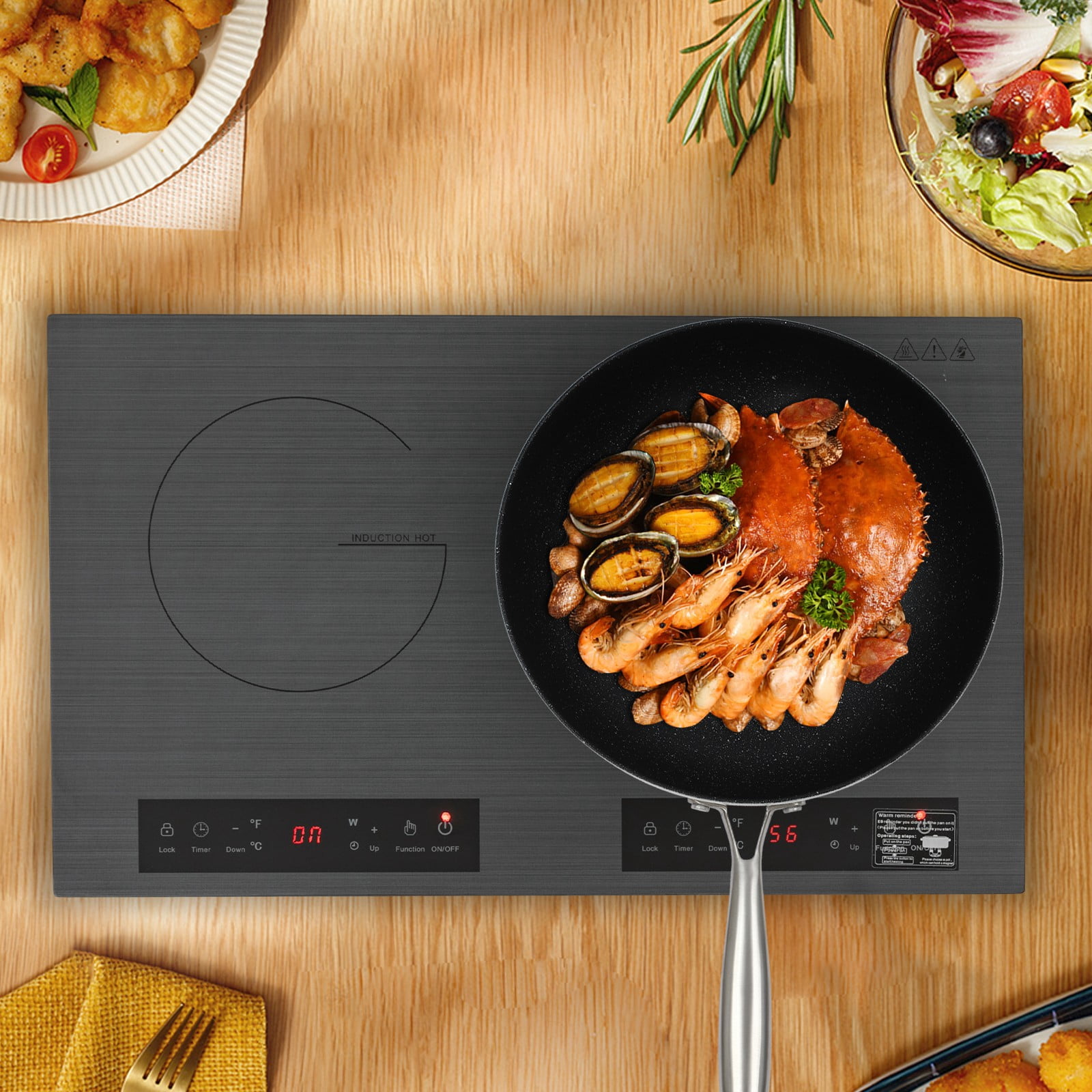 60*36*8cm Tabletop Black&Grey Electric Hot Plate Portable Induction Cooktop Countertop with Long Power Cord