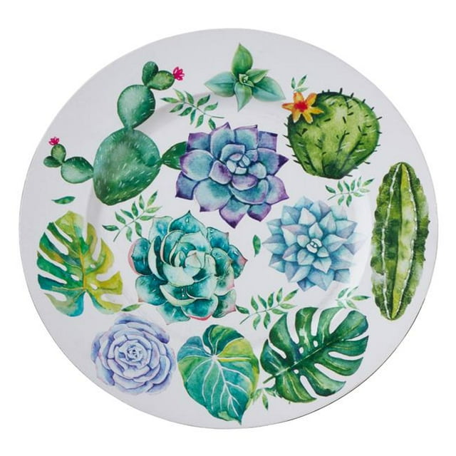 Saro Lifestyle CH712.G14R 14 in. Plaques de Chargeur de Conception de Plantes Succulentes Rondes - Vert&44; Lot de 4