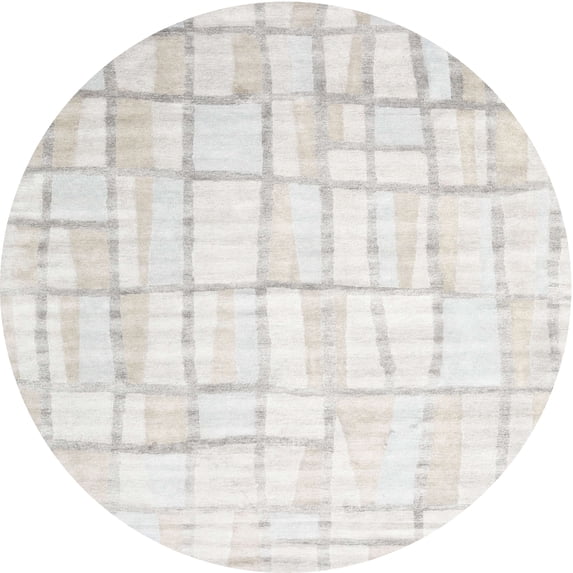 Ahgly Company Indoor Round Contemporary Platinum Gray Abstract Area Rugs, 6' Round