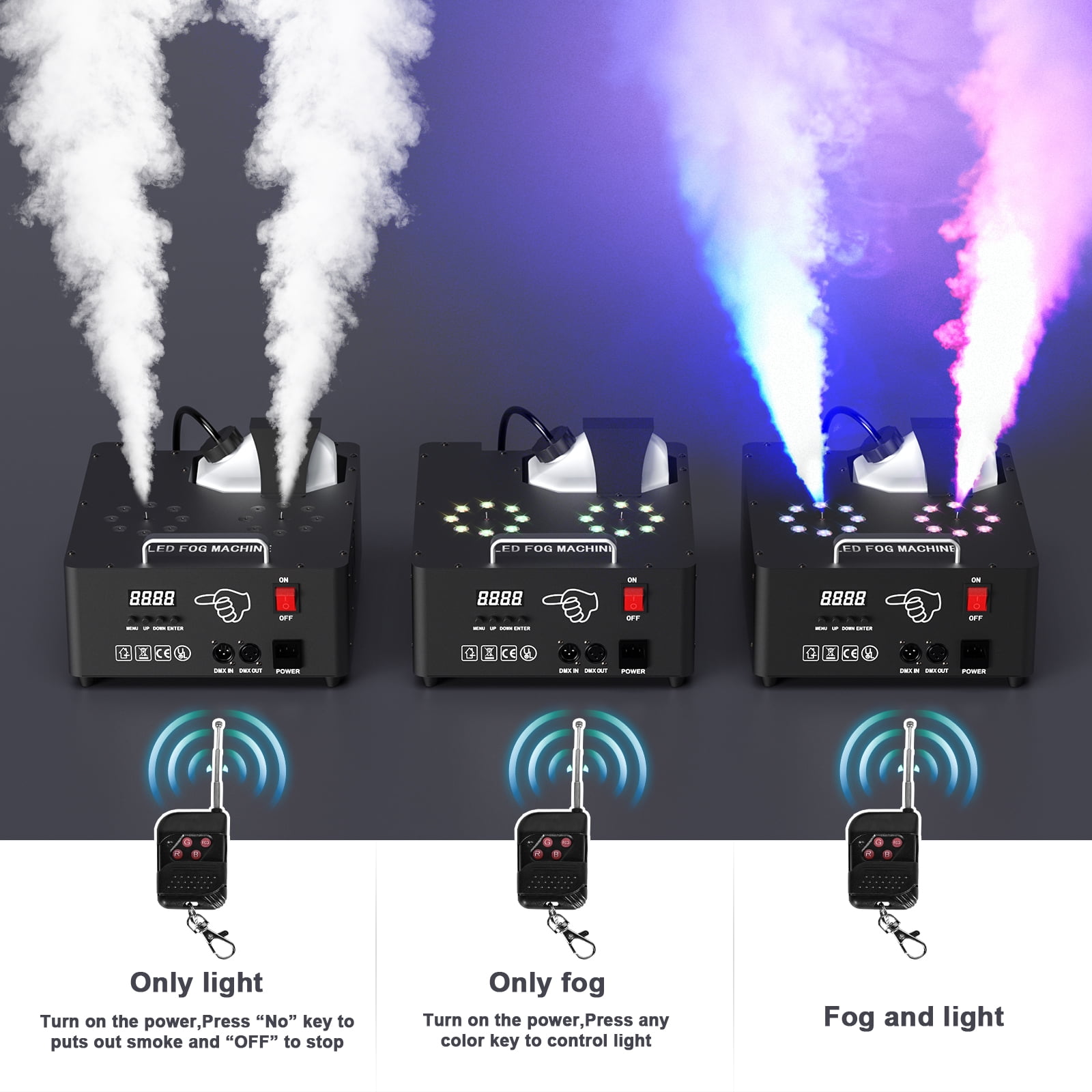 Smoke Fog Machine 2000W  Double-tube Adjustable Smoke Machine DMX512 8+8 RGB Led Stage Colorful Spray Equipment for Stage Performance Wedding Banquet