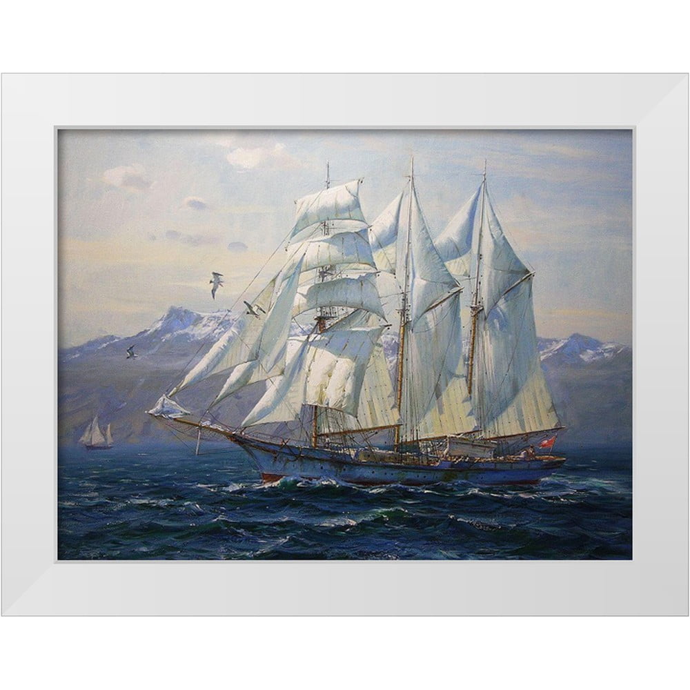 Sviridov Sergei 18x15 White Modern Wood Framed Museum Art Print Titled - Sailing Boat I