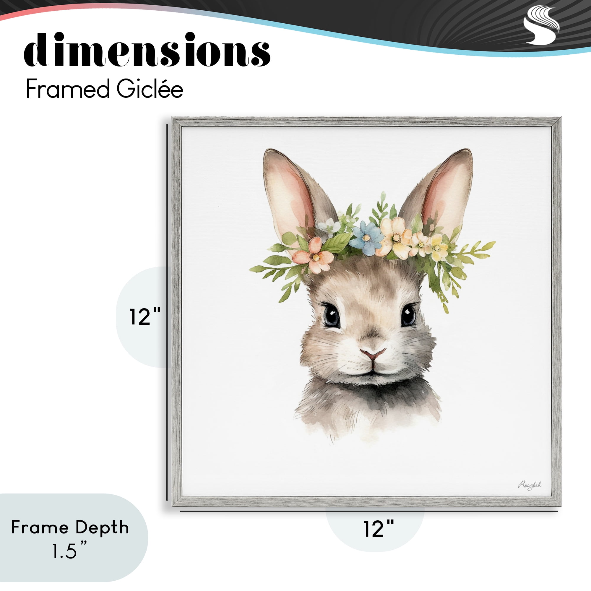 Stupell Industries Woodland Rabbit Flower Crown Gray Framed Giclee Art, design by Roozbeh