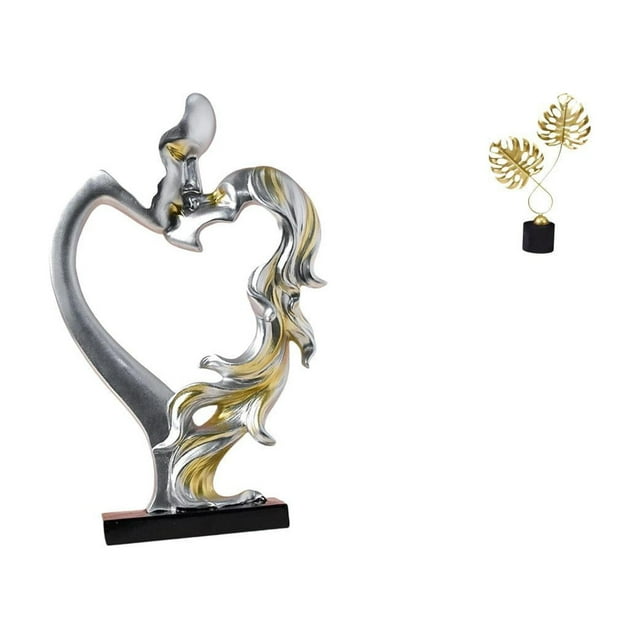 Figura de hoja de pareja besándose, estatua coleccionable, adorno de escritorio para dormitorio, boda, estantería, armario, decoración del hogar,