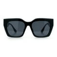 thumbnail image 4 of Womens Thick Square Horned Cat Eye Luxe Designer Rectangle Sunglasses All Black, 4 of 8