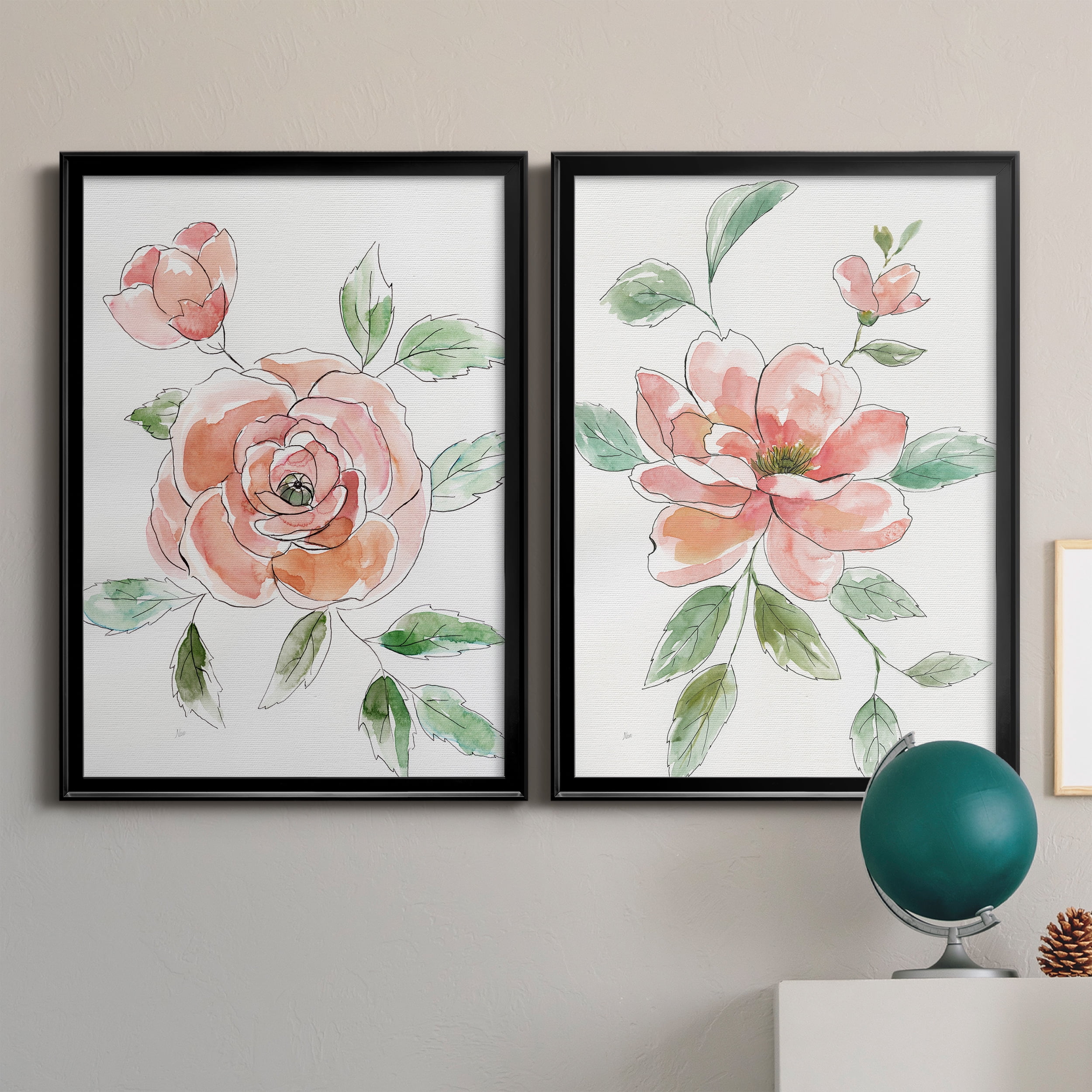 2 Piece Set Rose Contour Premium Framed Canvas - Ready to Hang - 26.5 x 36.5 Each - Black Frame