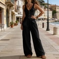 thumbnail image 7 of TEAJOPSUU Women's Trendy Jumpsuits Slim Fit Sleeveless Deep V Neck Button Down Baggy Wide Leg Pleated Jumpsuit with Pockets Casual Loose Fit Rompers Black, 7 of 7