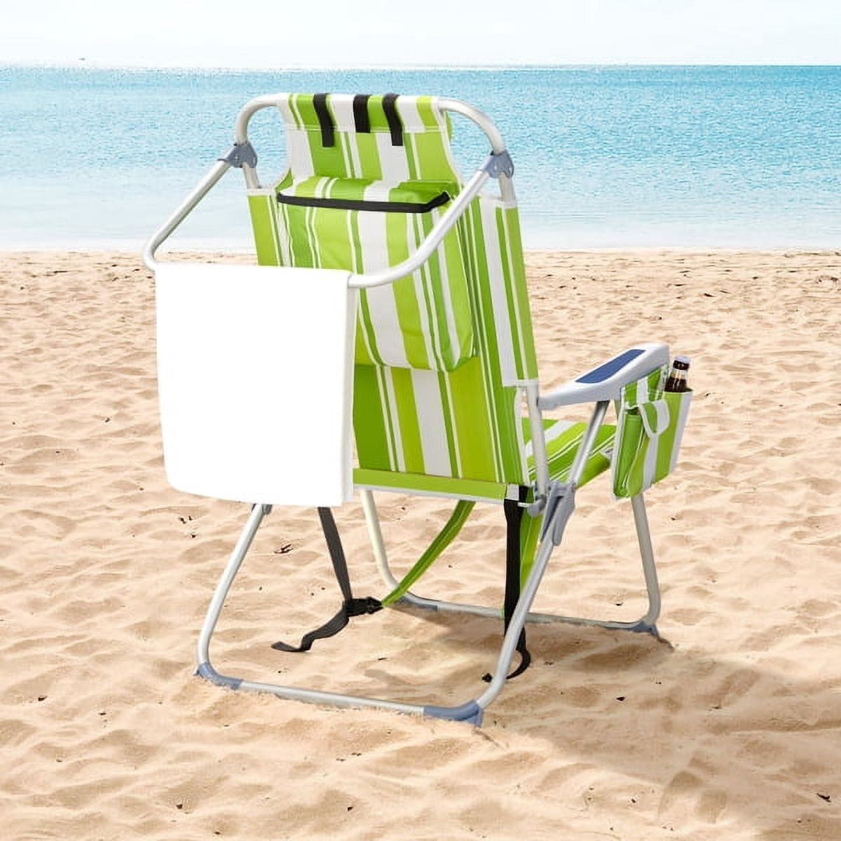 63*70*99cm Heightened Oxford Cloth Silver White Aluminum Tube Bearing 100kg Beach Chair Green Stripes