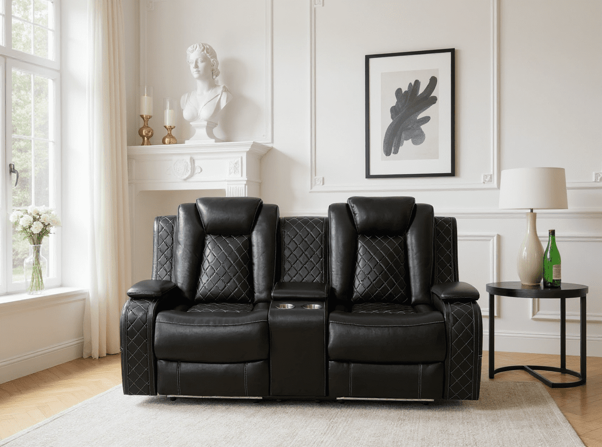 Gewnee Power Loveseat Recliner Chair with 2-Seaters,Home Theater Seating with USB Ports,LED Lights,Hidden Storage and Cup Holders,Black