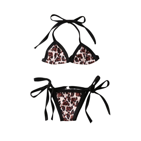 2Pcs Baby Girls Swimwear Leopard Printed Swimsuit Halter Style Bikini Set Beachwear