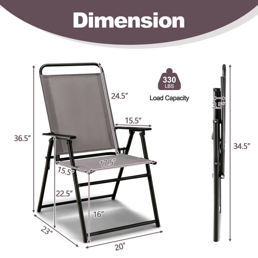 Topcobe Set of 2 Outdoor Folding Sling Chairs with Armrest and Backrest, Outdoor Patio Chair-Gray