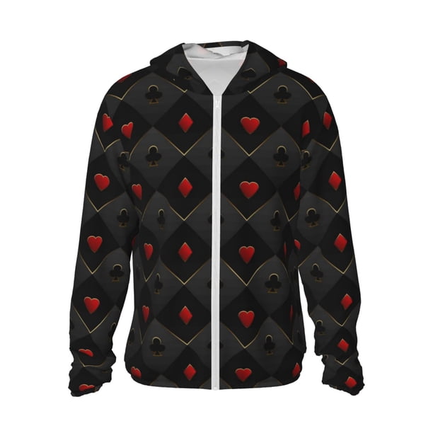 Fotbe Red Poker Chaqueta con Protección Solar UPF 50+ para Hombre y Mujer, Camisa con Capucha y Bolsillos-Small