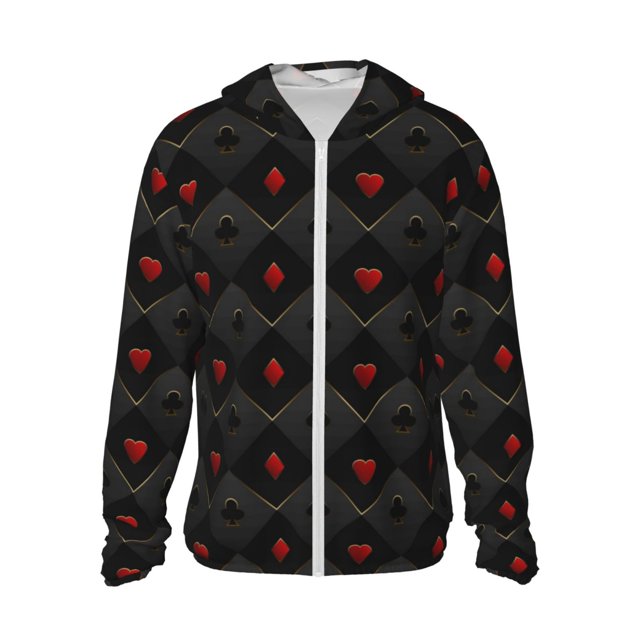 Balery Red Poker Sudadera ligera de manga larga con capucha y protección solar UPF 50+ para hombre y mujer, ideal para pesca y running-X-Large