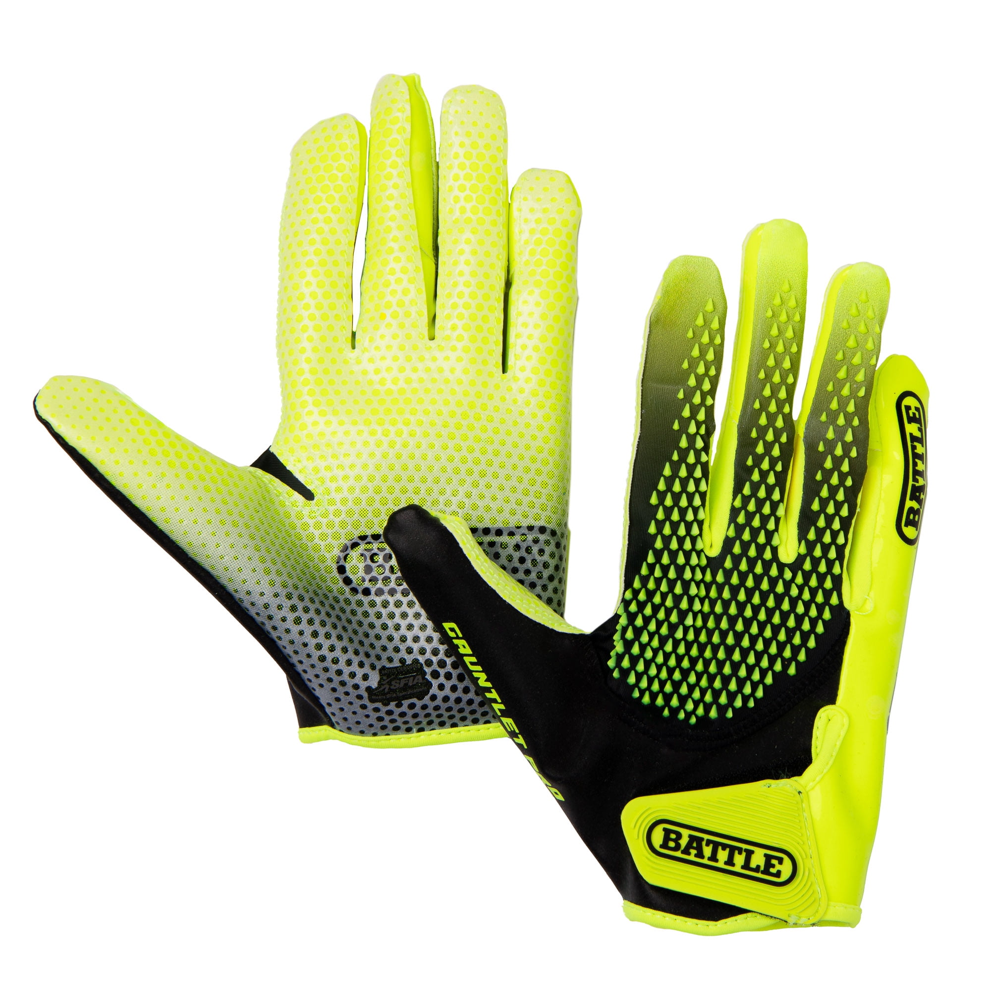 Battle Sports Adult Gauntlet Pro Receiver Football Glove - - Safety Yellow/Black - 2Xlarge