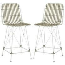 SAFAVIEH Minerva 23" High Wicker Barstool, White/White, Set of 2